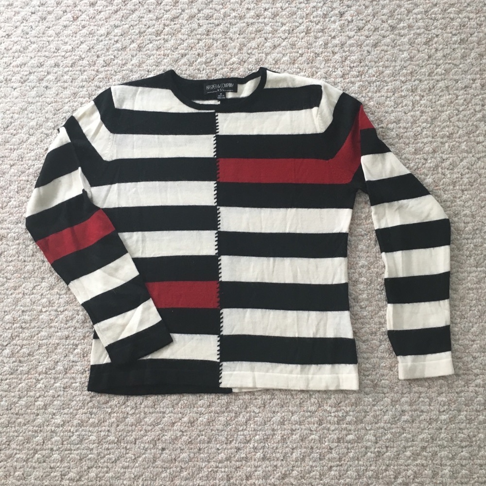 Black cream and red striped sweater